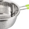 Passoire perforée en acier inoxydable avec long manche vert