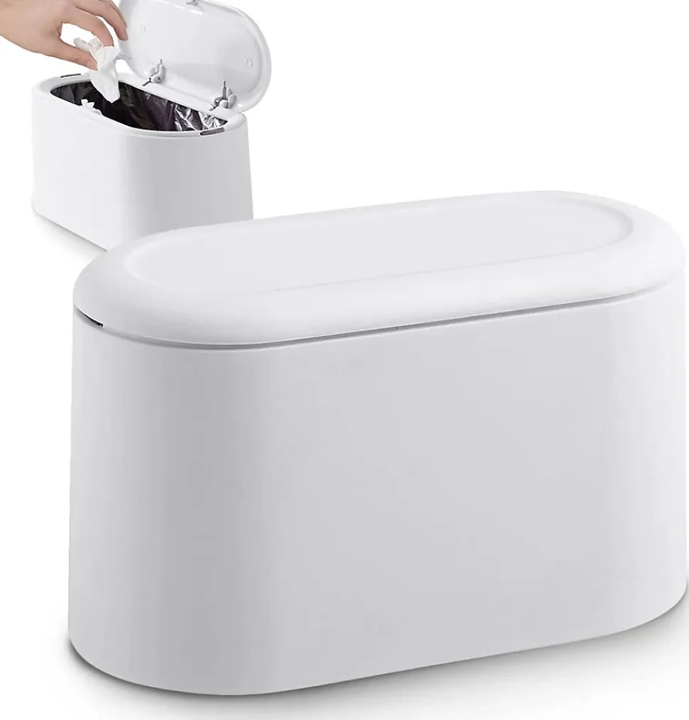 Petite Poubelle de Table de 1,8L avec Couvercle à Bouton-Poussoir blanc