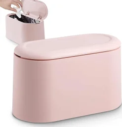 Petite Poubelle de Table de 1,8L avec Couvercle à Bouton-Poussoir rose