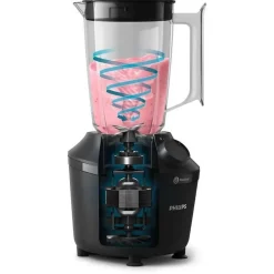 PHILIPS Blender Daily HR2041/41, 450W, 4 lames ProBlend 4, Bol plastique de 1,9L, Gourde, 1 vitesse + pulse, Noir