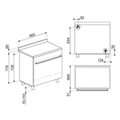 Piano de cuisson gaz 115 L L. 60 x H. 90 cm CX90GM Smeg inox