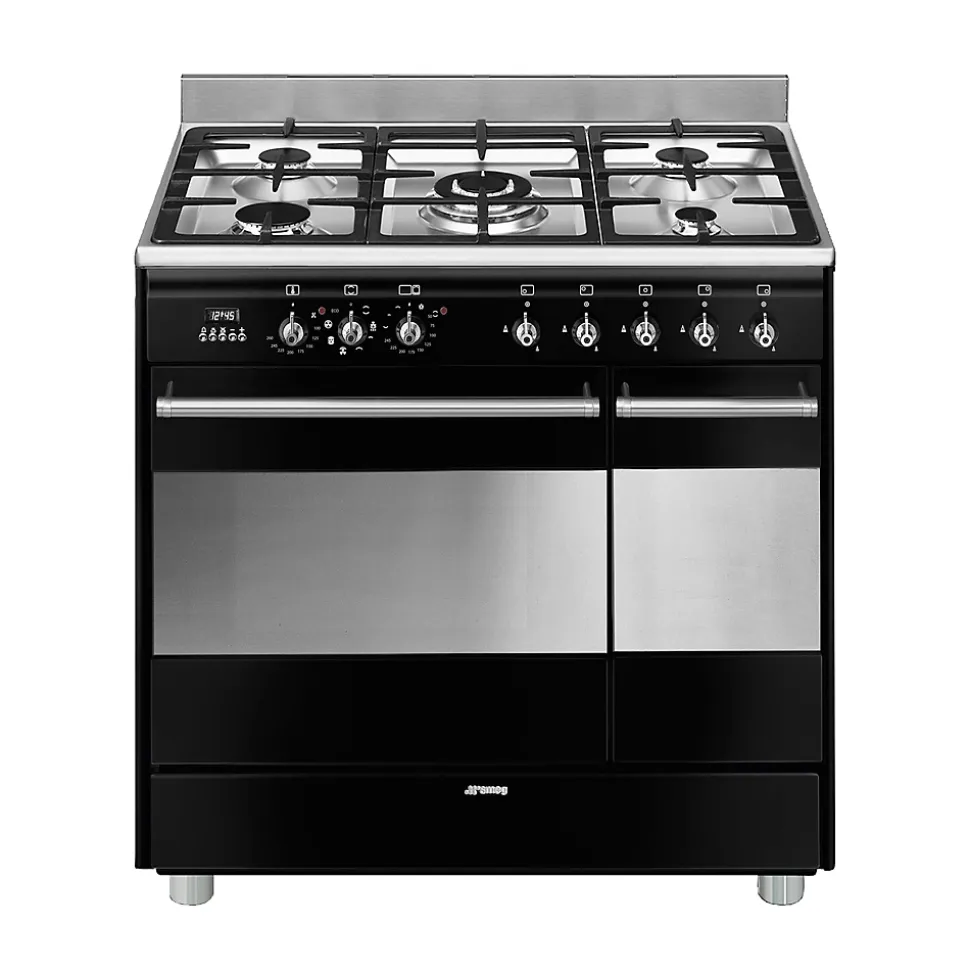 Piano de cuisson gaz 79L Concerto L. 90 x H. 90 cm SCB92MN8 Smeg noir et inox
