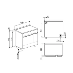 Piano de cuisson gaz 79L Concerto L. 90 x H. 90 cm SCB92MN8 Smeg noir et inox