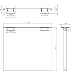 Pied de meuble cadre XL H. 71 cm Cime bois hêtre et métal noir