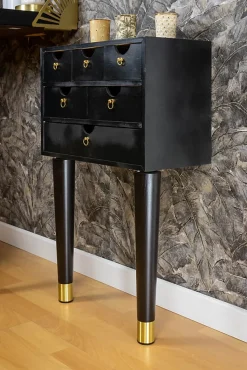 Pied de meuble fuseau en bois noir et doré Cime H. 37 cm