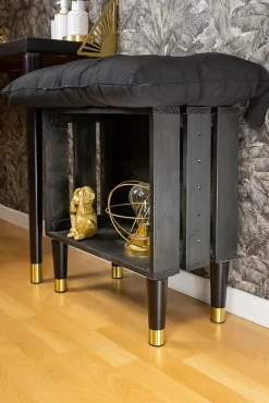 Pied de meuble fuseau en bois noir et doré Cime H. 16 cm