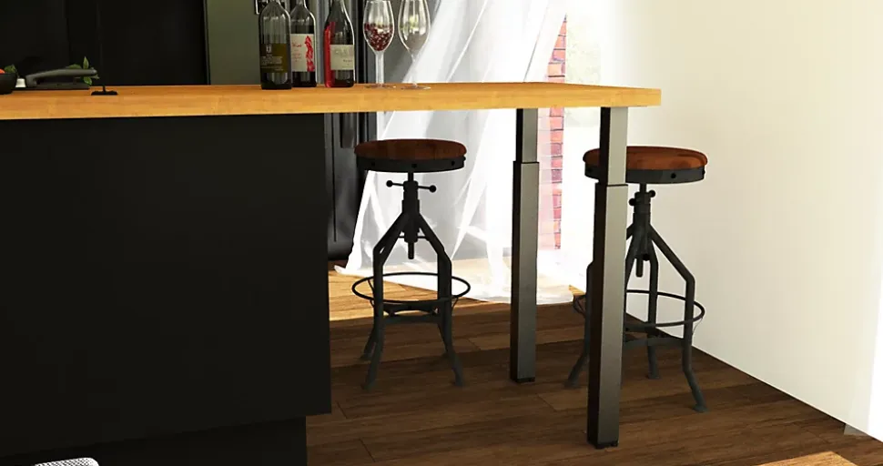 Pied de plan de travail carré en acier époxy nickelé brossé Cime Zoom H. 70 / 110 cm