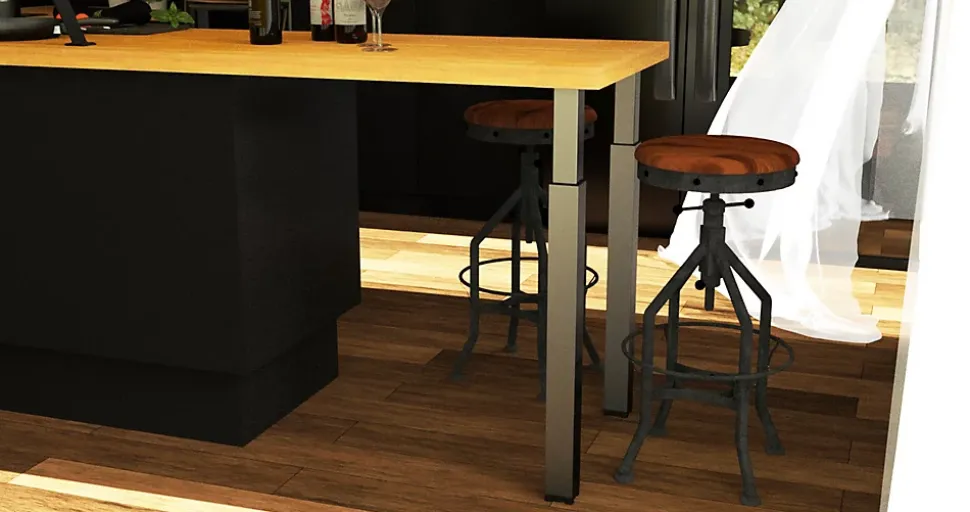 Pied de plan de travail carré en acier époxy nickelé brossé Cime Zoom H. 70 / 110 cm