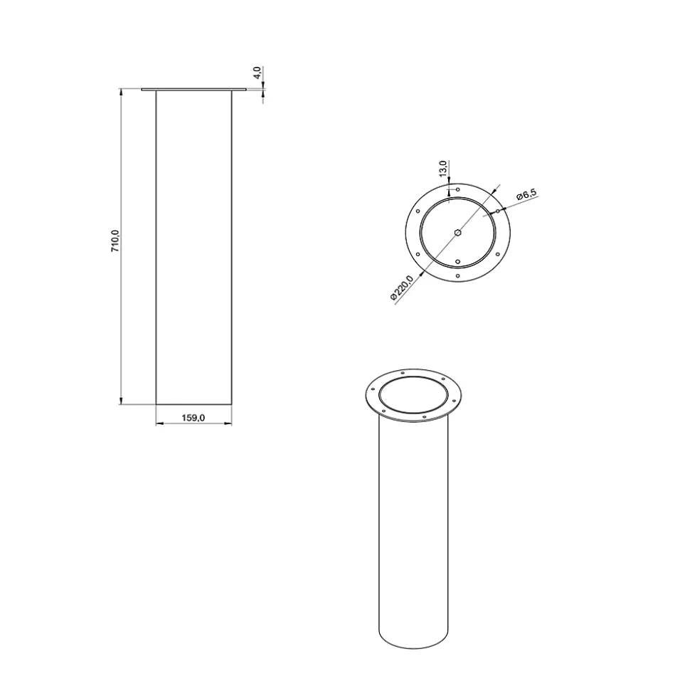 Pied de table colonne RAPHAEL en acier tube Rond droit large Noir H 71 x l 16 cm