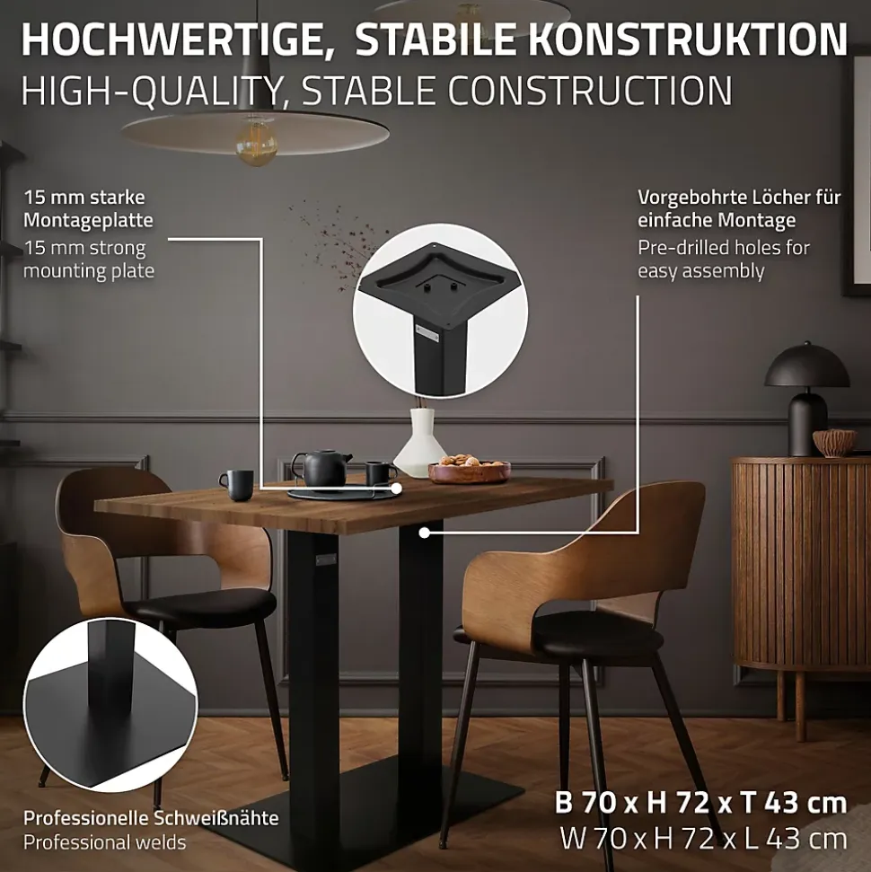 Pied de table double ML-Design hauteur 72 cm noir mat métal acier thermolaqué design industriel
