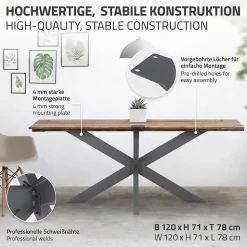 Pied de table ML-Design forme spider 78x71x120 cm anthracite acier revêtu poudre design industriel