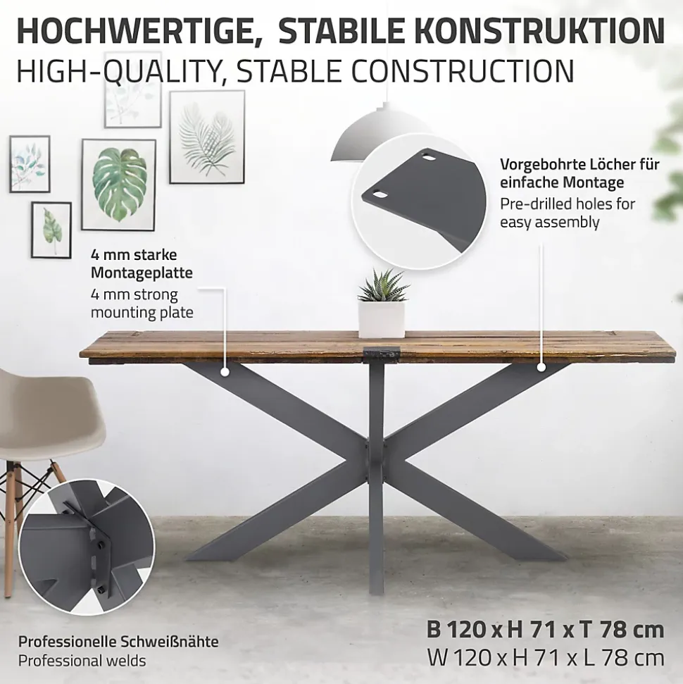 Pied de table ML-Design forme spider 78x71x120 cm anthracite acier revêtu poudre design industriel