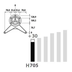 Pied de table réglable métal Rond Chromé H 70.5 x l 6 cm