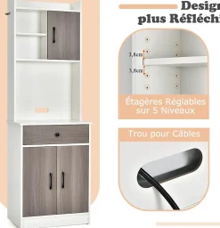 Placard de Rangement avec Stockage a Plusieurs Niveaux avec Trous de Cable Armoire de Rangement avec Etagere Reglable