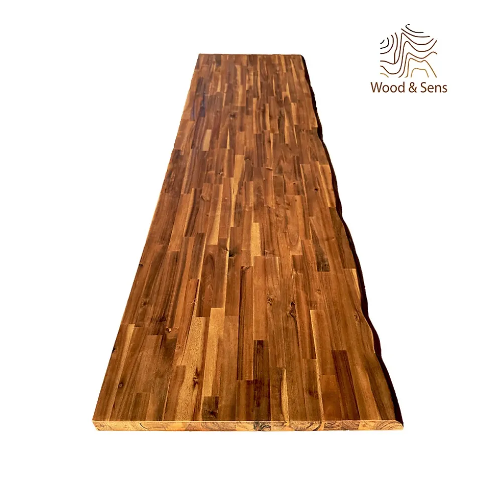 Plan de travail Acacia massif bord naturel huilé L.250 X P.65 cm, Ep.36 mm