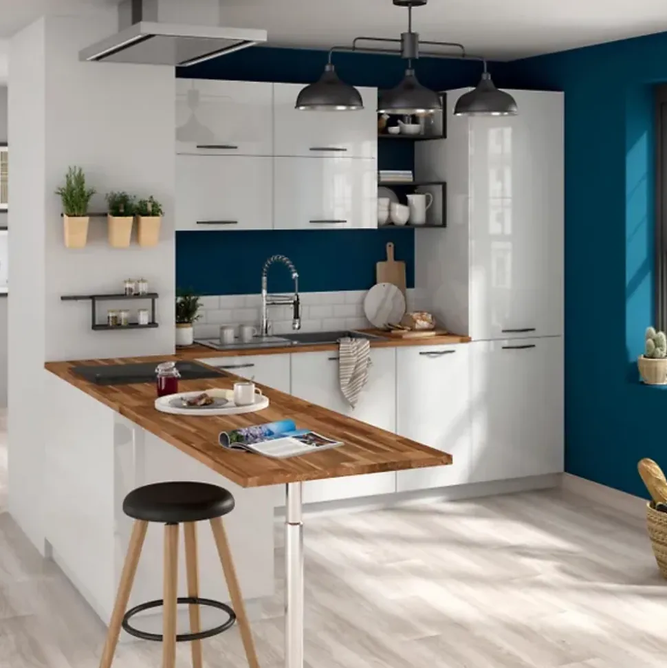 Plan de travail Acacia massif huilé lamellé collé L.250 x P.65 cm, Ep.26 mm