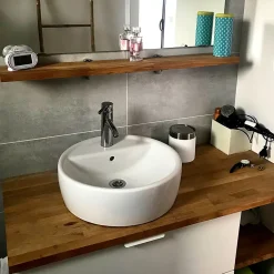 Plan de travail bois massif Teck lamellé abouté L.250 x P.65 cm, Ep.26 mm