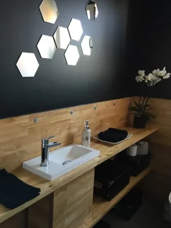 Plan de travail bois massif Hévéa lamellé abouté L.250 x P.65 cm, Ep.26 mm