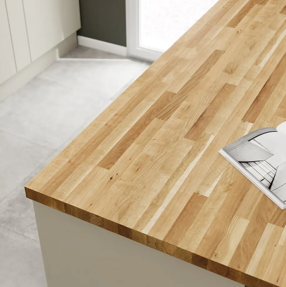 Plan de travail chêne massif L.300 x l.62 x ép.4 cm GoodHome Hinita