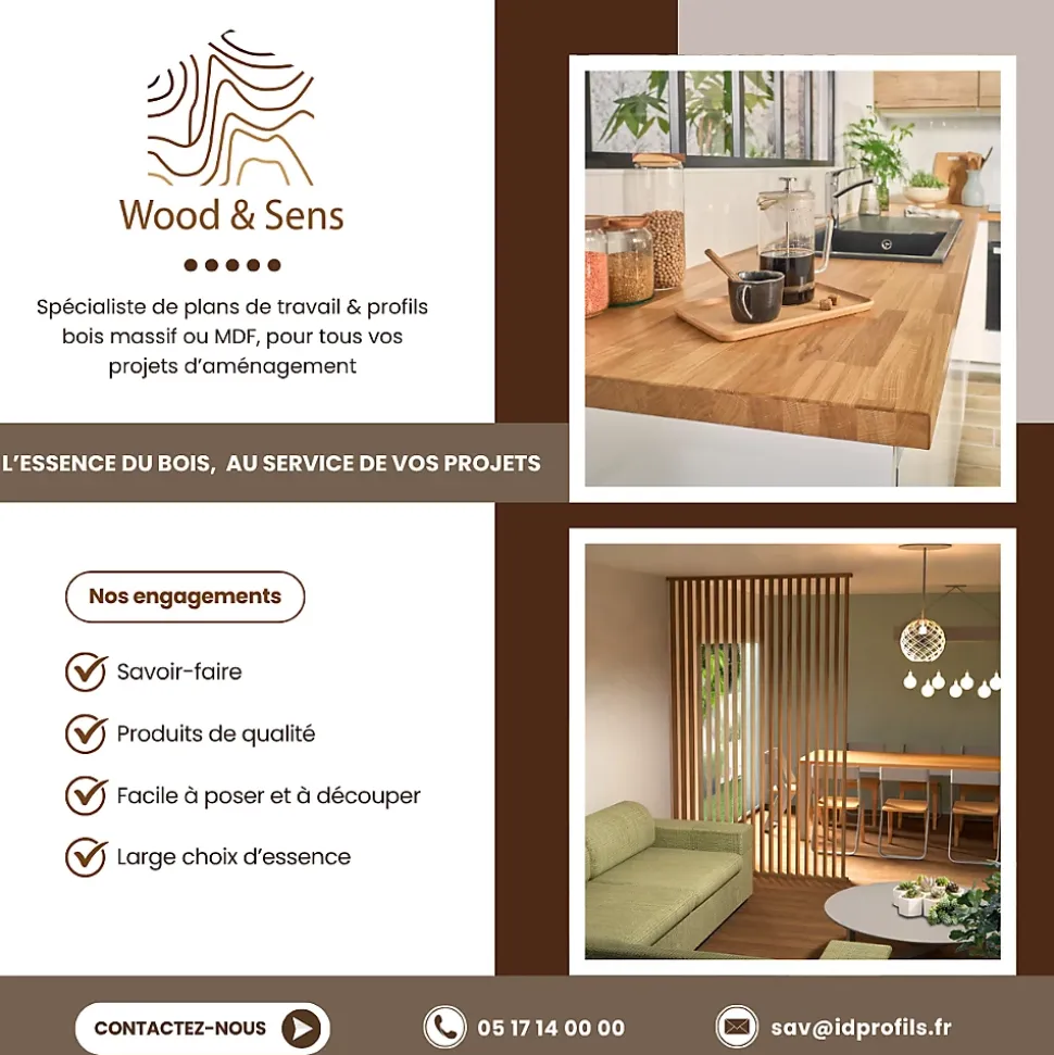 Plan de travail Chêne plaqué huilé, L.240 cm x l.63,5 cm, Ep.37 mm