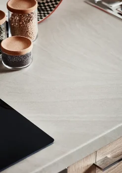 Plan de travail compact 1 face blanc / 1 face aspect pierre GoodHome Nepeta L.300 x l.62 x Ép.1,2 cm