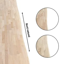 Plan de travail Hêtre massif bord naturel L.250 x l.65 cm, Ep.36 mm