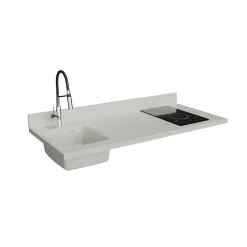 Plan de travail monobloc PlaniQuartz avec évier - 140 cm - Snova - évier à gauche - Plaque de cuisson Vitrocéramique