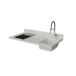 Plan de travail monobloc PlaniQuartz avec évier - 120 cm - Snova - évier à droite - Plaque de cuisson Induction