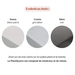 Plan de travail monobloc PlaniQuartz avec évier - 180 cm - Snova - évier à gauche - Plaque de cuisson Non inclus