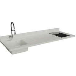 Plan de travail monobloc PlaniQuartz avec évier - 180 cm - Snova - évier à gauche - Plaque de cuisson Induction