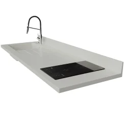 Plan de travail monobloc PlaniQuartz avec évier - 180 cm - Snova - évier à gauche - Plaque de cuisson Induction