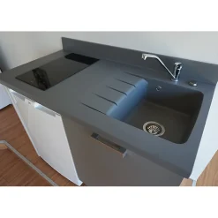 Plan de travail monobloc PlaniQuartz avec évier - 120 cm - Cromo - évier à droite - Plaque de cuisson Non inclus