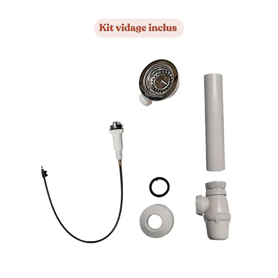 Plan de travail monobloc PlaniQuartz avec évier - 120 cm - Cromo - évier à droite - Plaque de cuisson Vitrocéramique