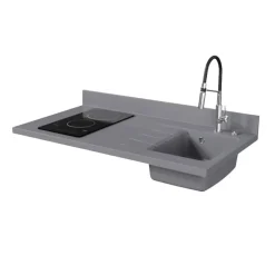 Plan de travail monobloc PlaniQuartz avec évier - 120 cm - Cromo - évier à droite - Plaque de cuisson Vitrocéramique