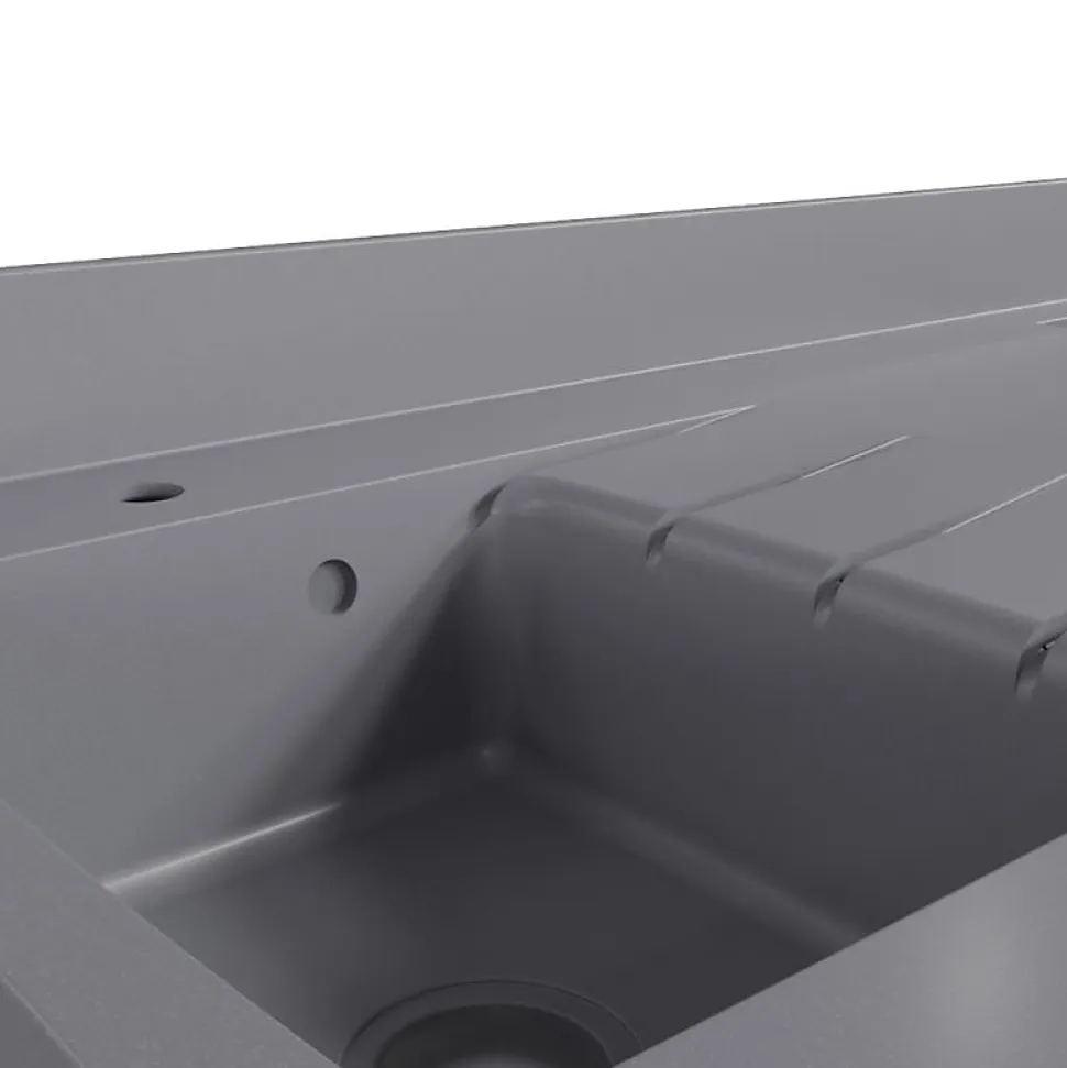 Plan de travail monobloc PlaniQuartz avec évier - 180 cm - Cromo - évier à droite - Plaque de cuisson Induction