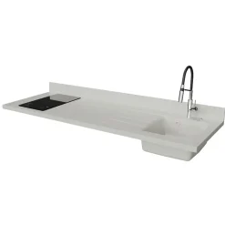 Plan de travail monobloc PlaniQuartz avec évier - 180 cm - Snova - évier à droite - Plaque de cuisson Induction