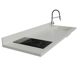 Plan de travail monobloc PlaniQuartz avec évier - 180 cm - Snova - évier à droite - Plaque de cuisson Vitrocéramique