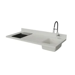 Plan de travail monobloc PlaniQuartz avec évier - 140 cm - Snova - évier à droite - Plaque de cuisson Induction