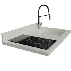 Plan de travail monobloc PlaniQuartz avec évier - 100 cm - Snova - évier à droite - Plaque de cuisson Vitrocéramique