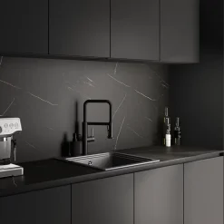 Plan de travail réversible compact 1 face aspect marbre noir / 1 face noir mat GoodHome Nepeta L.300 x l.62 x Ép.1,2 cm