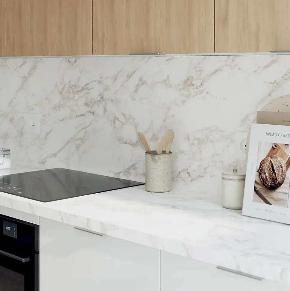 Plan de travail stratifié aspect marbre beige GoodHome Berberis L.300 x Ép.3,8 cm