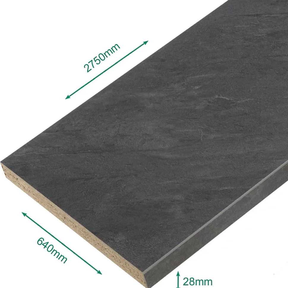 Plan de travail stratifié ardoise foncé 2750 x 640 x 28 mm