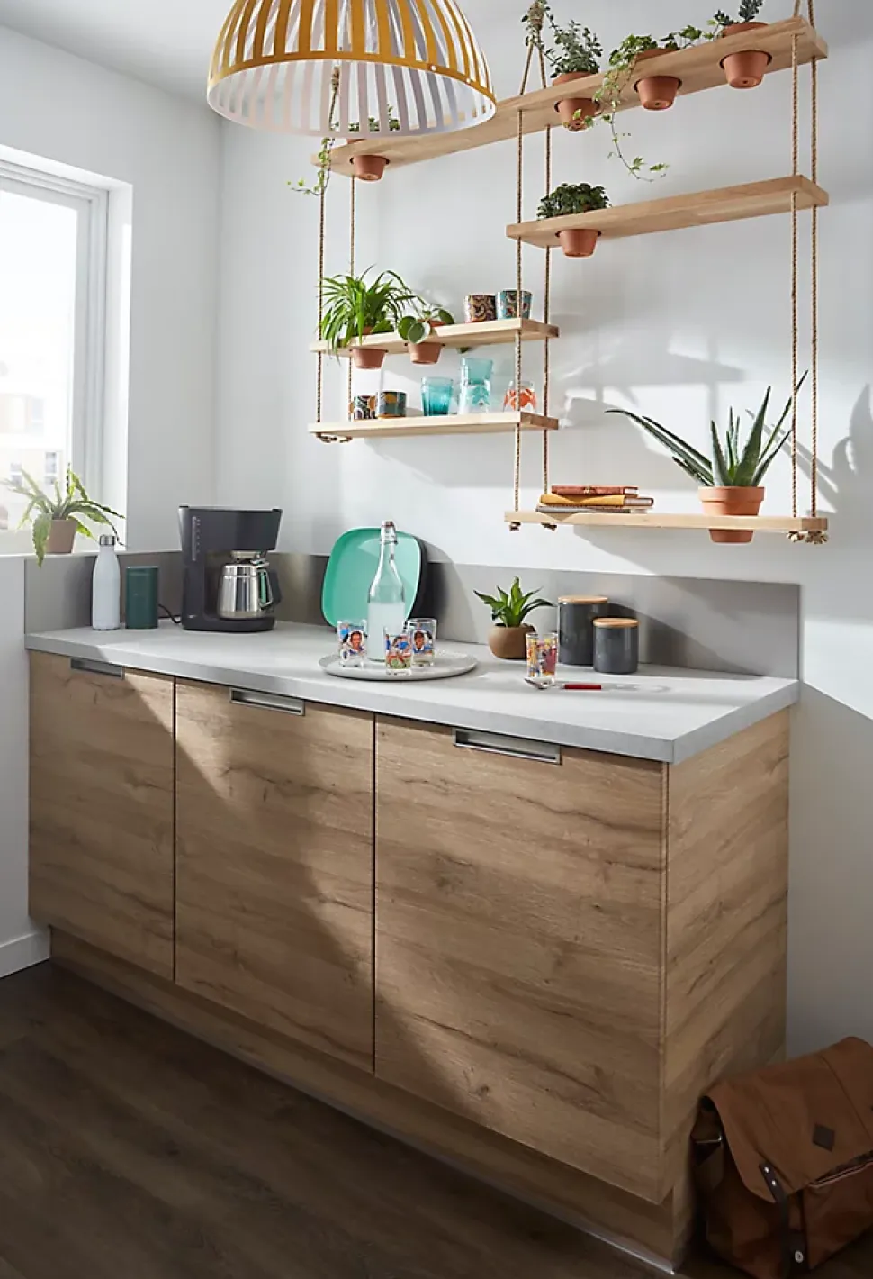 Plan de travail stratifié gris effet béton L.300 x l.62 x ép.3,8 cm, GoodHome Kala