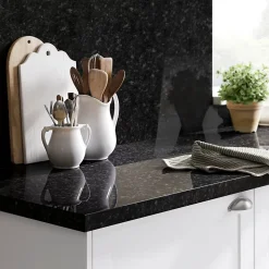 Plan de travail stratifié effet granit noir L.300 x l.62 x ép.3,8 cm, GoodHome Kabsa