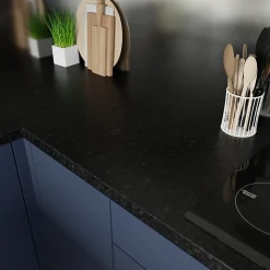 Plan de travail stratifié effet granit noir L.300 x l.62 x ép.3,8 cm, GoodHome Kabsa