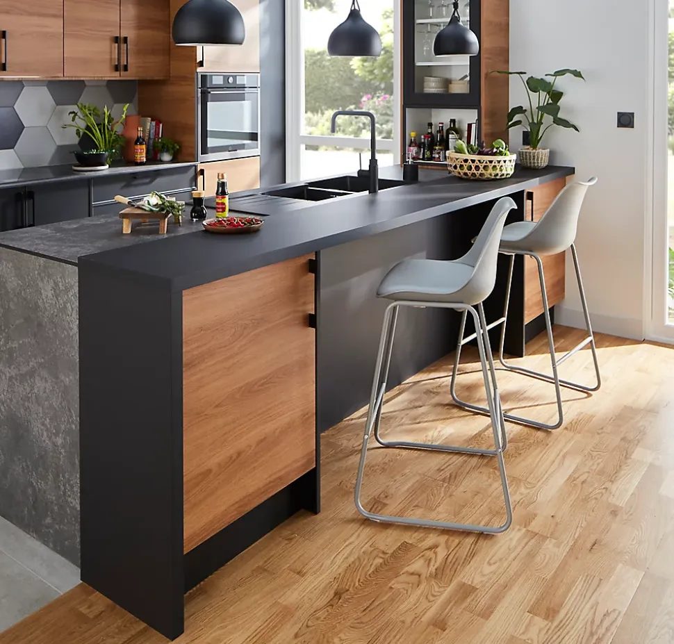 Plan de travail stratifié noir mat L.300 x l.62 x ép.3,8 cm GoodHome Berberis