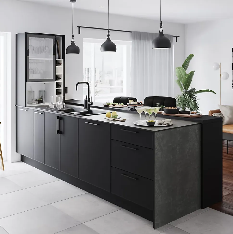 Plan de travail stratifié noir mat L.300 x l.62 x ép.3,8 cm GoodHome Berberis