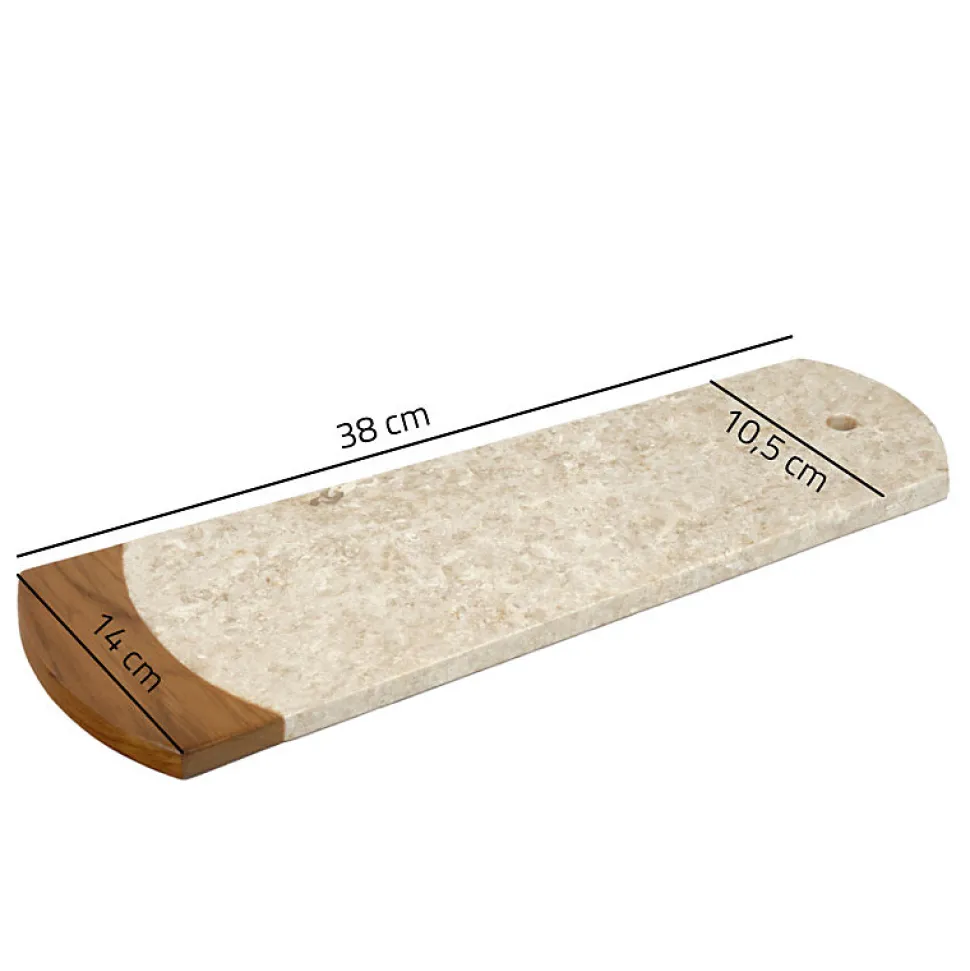 Planche à découper 38 cm en marbre beige et bois de teck - KAEL