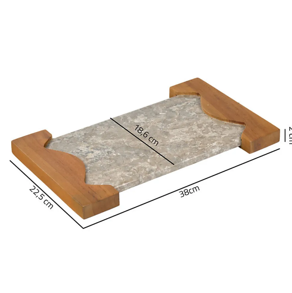 Planche à découper 38 cm en marbre gris et bois de teck - ZEPHYR