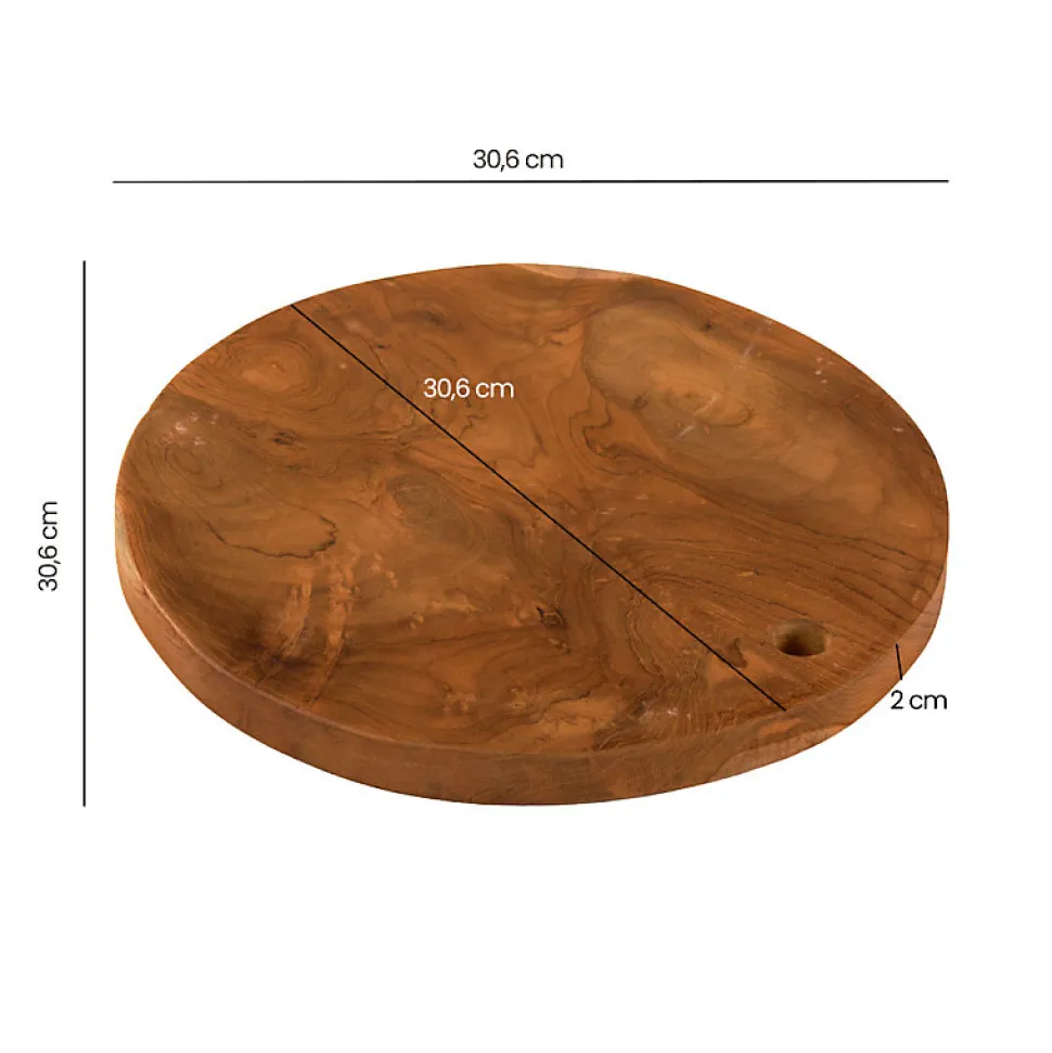 Planche à découper - plateau décoratif rond 30 cm bois de teck - NATE